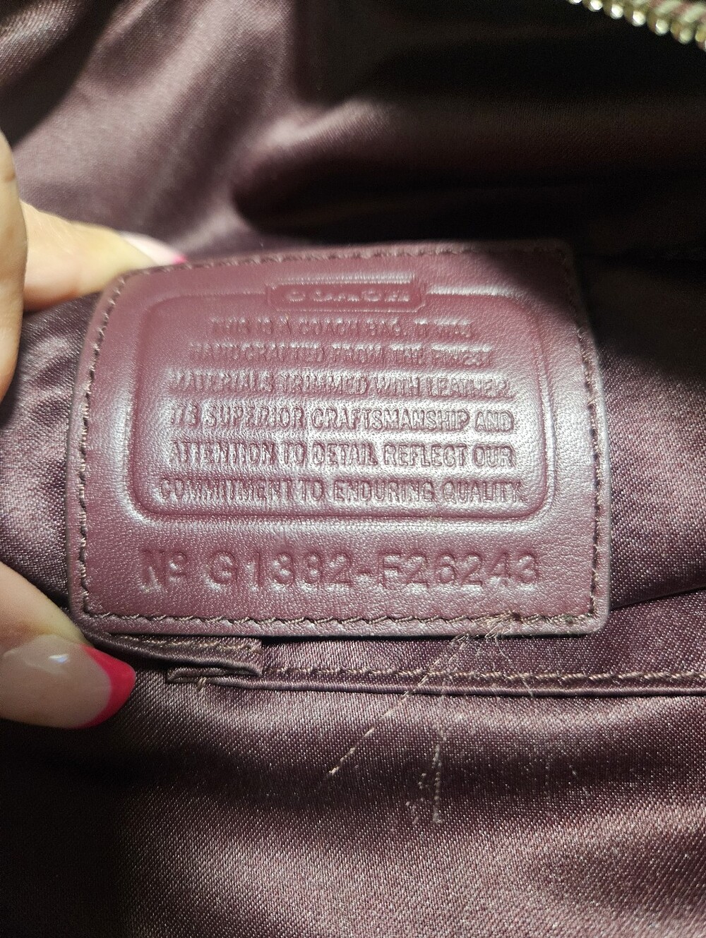 13' Coach Campbell Signature Metallic Belle Carryall in maroon sateen canvas. - Picture 10 of 10
